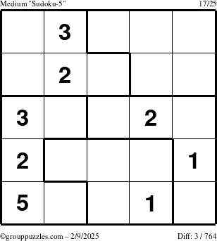 The grouppuzzles.com Medium Sudoku-5 puzzle for Sunday February 9, 2025