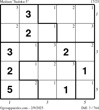 The grouppuzzles.com Medium Sudoku-5 puzzle for Sunday February 9, 2025 with all 3 steps marked