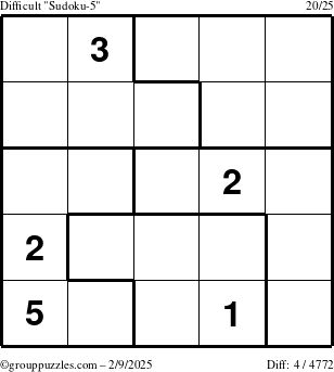The grouppuzzles.com Difficult Sudoku-5 puzzle for Sunday February 9, 2025