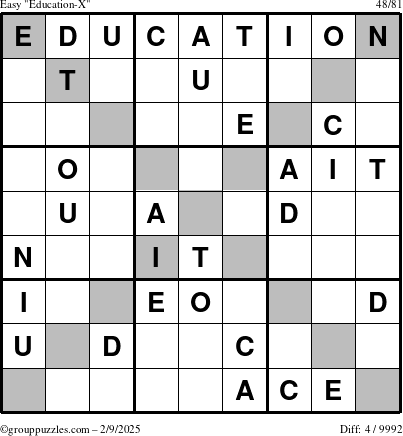 The grouppuzzles.com Easy Education-X puzzle for Sunday February 9, 2025