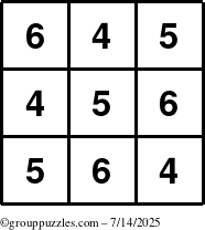The grouppuzzles.com Answer grid for the TicTac-456 puzzle for Monday July 14, 2025