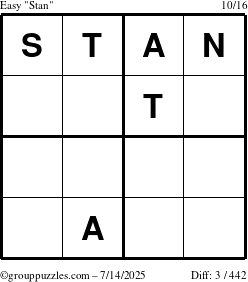 The grouppuzzles.com Easy Stan puzzle for Monday July 14, 2025