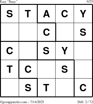 The grouppuzzles.com Easy Stacy puzzle for Monday July 14, 2025