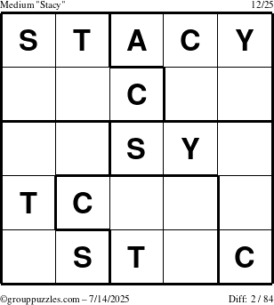 The grouppuzzles.com Medium Stacy puzzle for Monday July 14, 2025