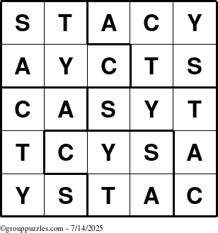 The grouppuzzles.com Answer grid for the Stacy puzzle for Monday July 14, 2025