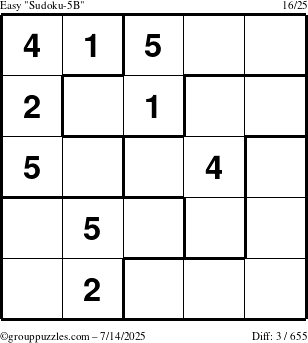 The grouppuzzles.com Easy Sudoku-5B puzzle for Monday July 14, 2025