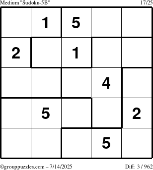 The grouppuzzles.com Medium Sudoku-5B puzzle for Monday July 14, 2025
