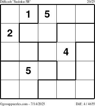 The grouppuzzles.com Difficult Sudoku-5B puzzle for Monday July 14, 2025