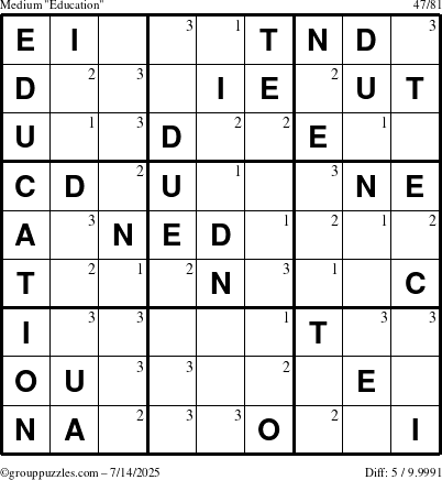 The grouppuzzles.com Medium Education-c1 puzzle for Monday July 14, 2025 with the first 3 steps marked