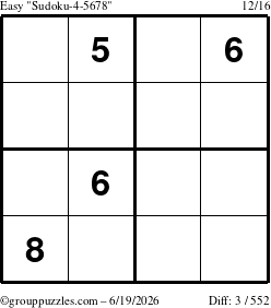 The grouppuzzles.com Easy Sudoku-4-5678 puzzle for Friday June 19, 2026