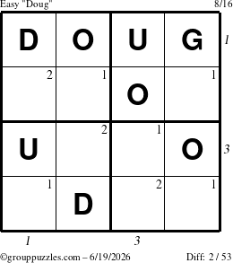 The grouppuzzles.com Easy Doug puzzle for Friday June 19, 2026, suitable for printing, with all 2 steps marked