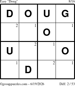 The grouppuzzles.com Easy Doug puzzle for Friday June 19, 2026 with the first 2 steps marked