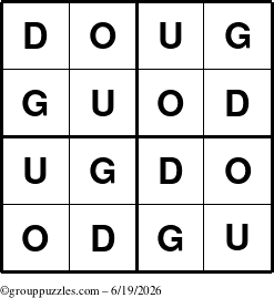 The grouppuzzles.com Answer grid for the Doug puzzle for Friday June 19, 2026