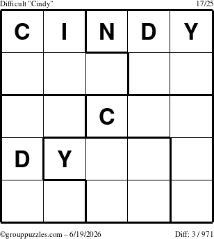 The grouppuzzles.com Difficult Cindy puzzle for Friday June 19, 2026