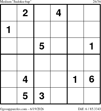 The grouppuzzles.com Medium Sudoku-6up puzzle for Friday June 19, 2026