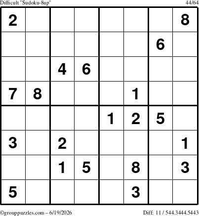 The grouppuzzles.com Difficult Sudoku-8up puzzle for Friday June 19, 2026
