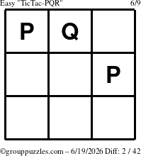 The grouppuzzles.com Easy TicTac-PQR puzzle for Friday June 19, 2026