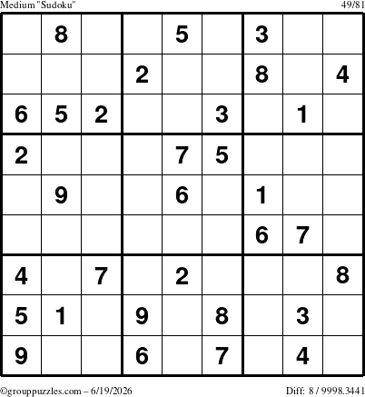 The grouppuzzles.com Medium Sudoku puzzle for Friday June 19, 2026