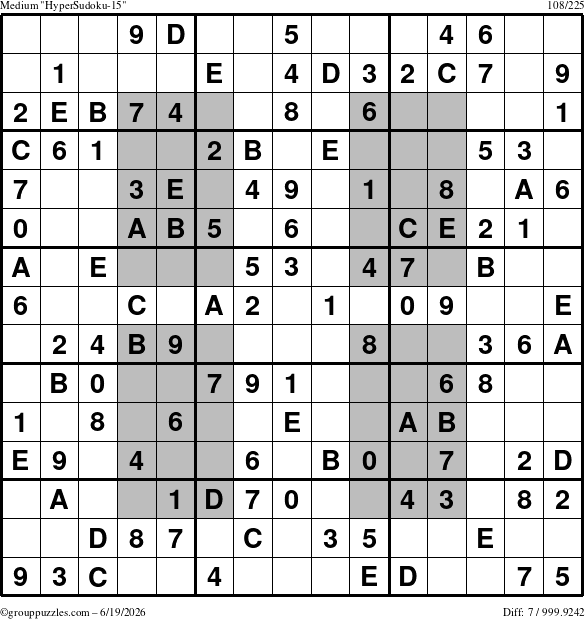The grouppuzzles.com Medium HyperSudoku-15 puzzle for Friday June 19, 2026