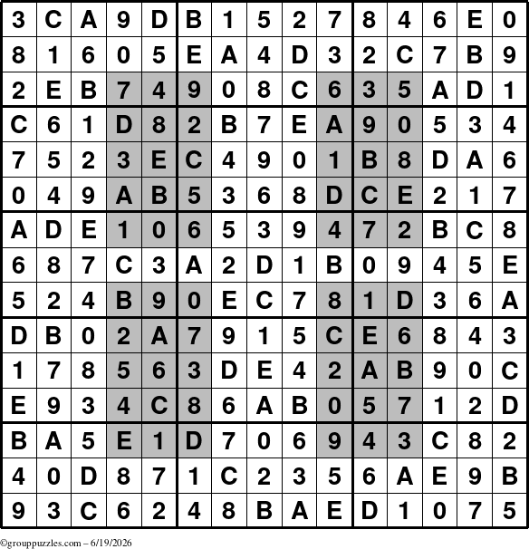 The grouppuzzles.com Answer grid for the HyperSudoku-15 puzzle for Friday June 19, 2026