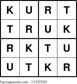 The grouppuzzles.com Answer grid for the Kurt puzzle for Monday December 22, 2025