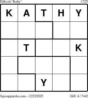 The grouppuzzles.com Difficult Kathy puzzle for Monday December 22, 2025