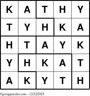 The grouppuzzles.com Answer grid for the Kathy puzzle for Monday December 22, 2025