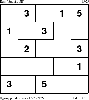 The grouppuzzles.com Easy Sudoku-5B puzzle for Monday December 22, 2025