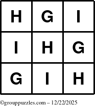 The grouppuzzles.com Answer grid for the TicTac-GHI puzzle for Monday December 22, 2025