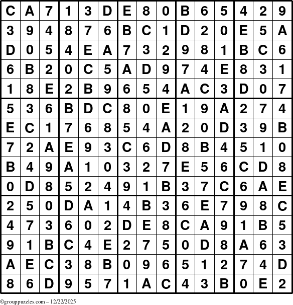 The grouppuzzles.com Answer grid for the Sudoku-15up puzzle for Monday December 22, 2025