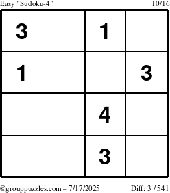 The grouppuzzles.com Easy Sudoku-4 puzzle for Thursday July 17, 2025