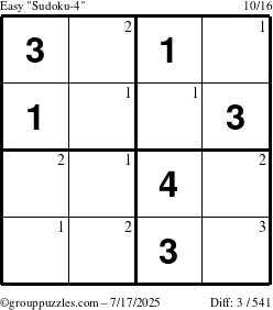 The grouppuzzles.com Easy Sudoku-4 puzzle for Thursday July 17, 2025 with the first 3 steps marked