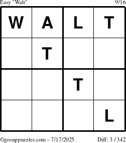The grouppuzzles.com Easy Walt puzzle for Thursday July 17, 2025