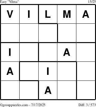 The grouppuzzles.com Easy Vilma puzzle for Thursday July 17, 2025
