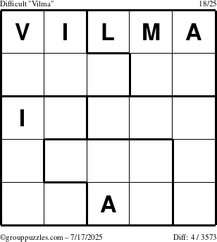 The grouppuzzles.com Difficult Vilma puzzle for Thursday July 17, 2025