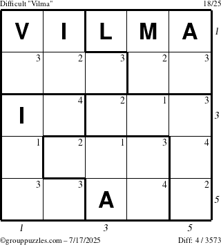 The grouppuzzles.com Difficult Vilma puzzle for Thursday July 17, 2025 with all 4 steps marked