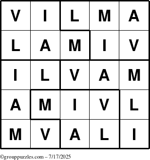 The grouppuzzles.com Answer grid for the Vilma puzzle for Thursday July 17, 2025