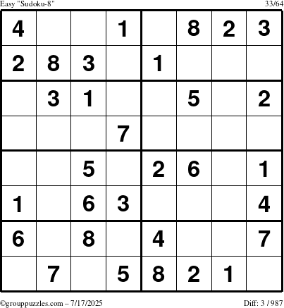 The grouppuzzles.com Easy Sudoku-8 puzzle for Thursday July 17, 2025