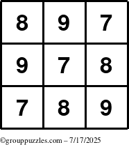 The grouppuzzles.com Answer grid for the TicTac-789 puzzle for Thursday July 17, 2025