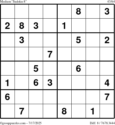 The grouppuzzles.com Medium Sudoku-8 puzzle for Thursday July 17, 2025