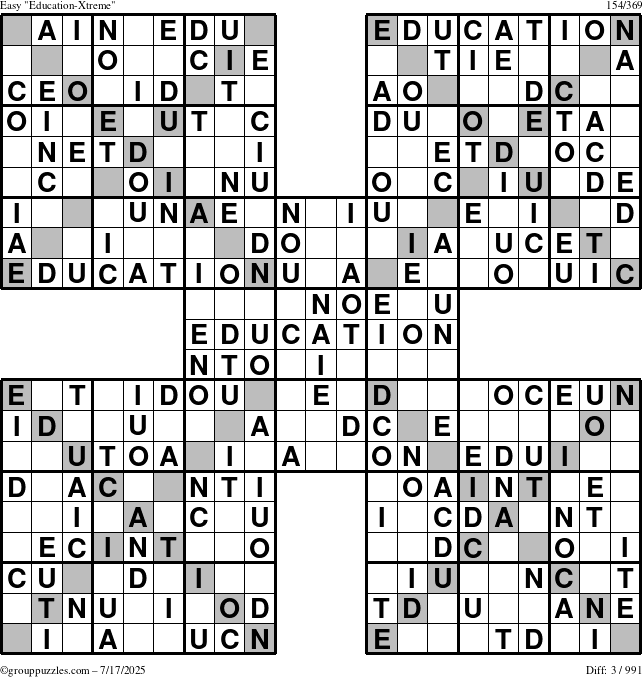 The grouppuzzles.com Easy Education-Xtreme puzzle for Thursday July 17, 2025