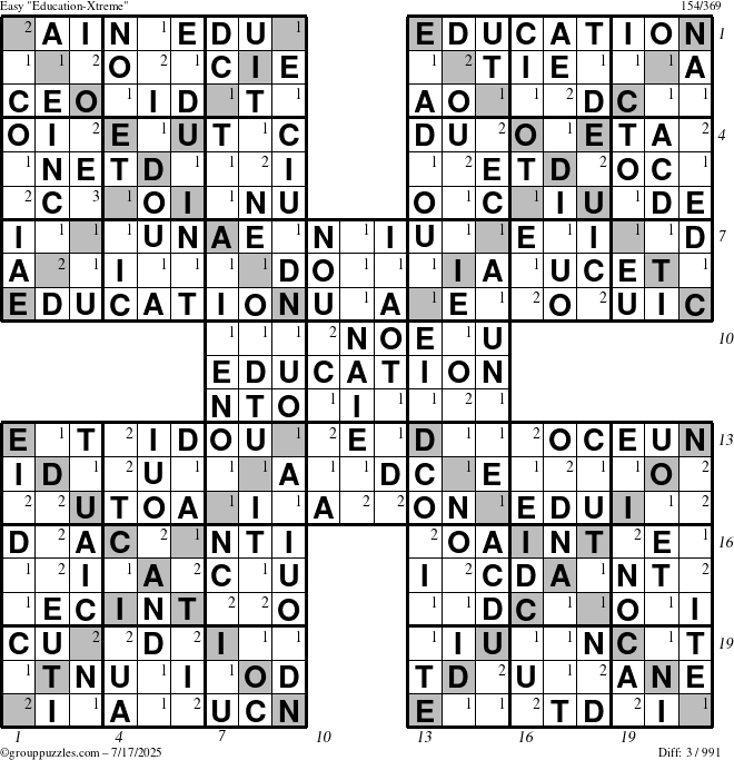 The grouppuzzles.com Easy Education-Xtreme puzzle for Thursday July 17, 2025 with all 3 steps marked