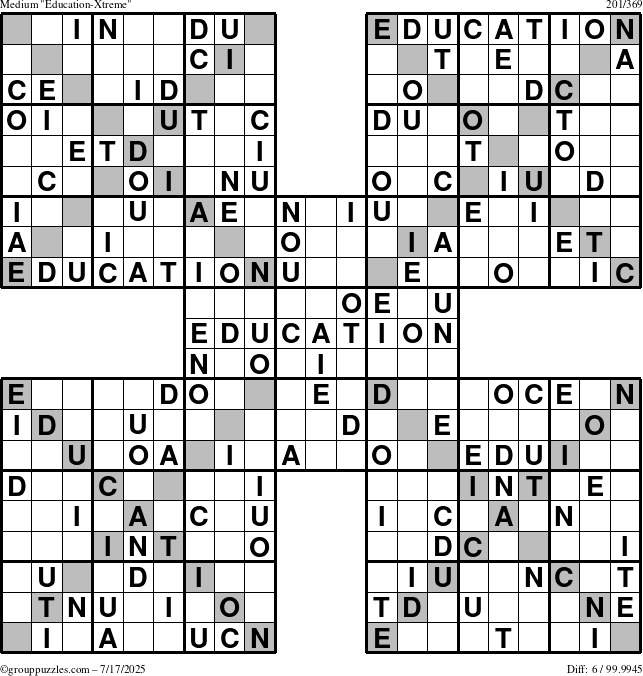 The grouppuzzles.com Medium Education-Xtreme puzzle for Thursday July 17, 2025