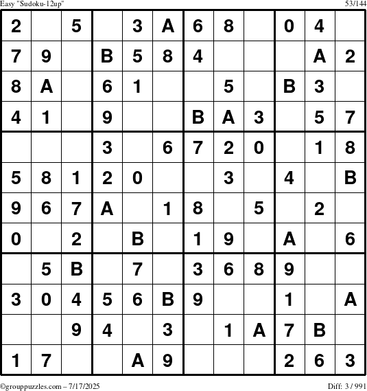 The grouppuzzles.com Easy Sudoku-12up puzzle for Thursday July 17, 2025