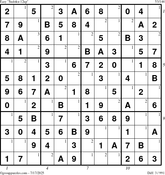 The grouppuzzles.com Easy Sudoku-12up puzzle for Thursday July 17, 2025 with all 3 steps marked