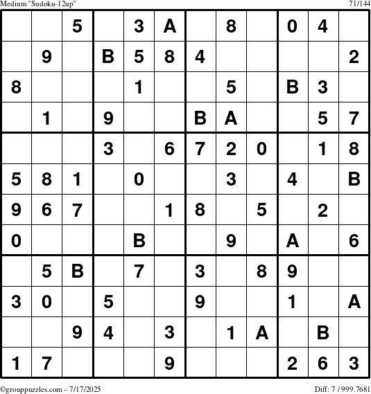 The grouppuzzles.com Medium Sudoku-12up puzzle for Thursday July 17, 2025