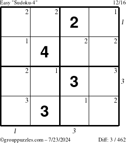 The grouppuzzles.com Easy Sudoku-4 puzzle for Tuesday July 23, 2024 with all 3 steps marked