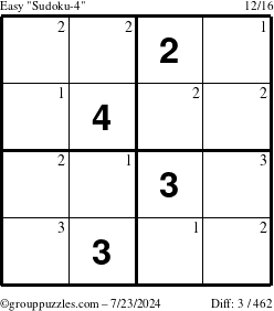 The grouppuzzles.com Easy Sudoku-4 puzzle for Tuesday July 23, 2024 with the first 3 steps marked