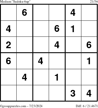 The grouppuzzles.com Medium Sudoku-6up puzzle for Tuesday July 23, 2024