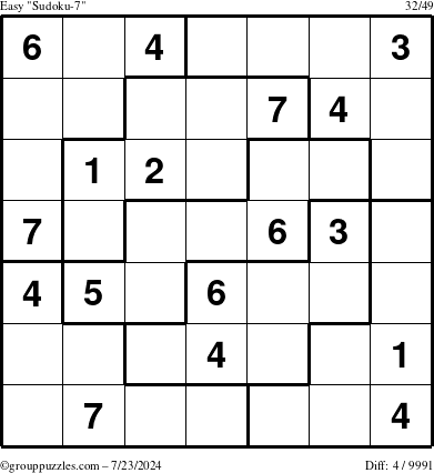 The grouppuzzles.com Easy Sudoku-7 puzzle for Tuesday July 23, 2024